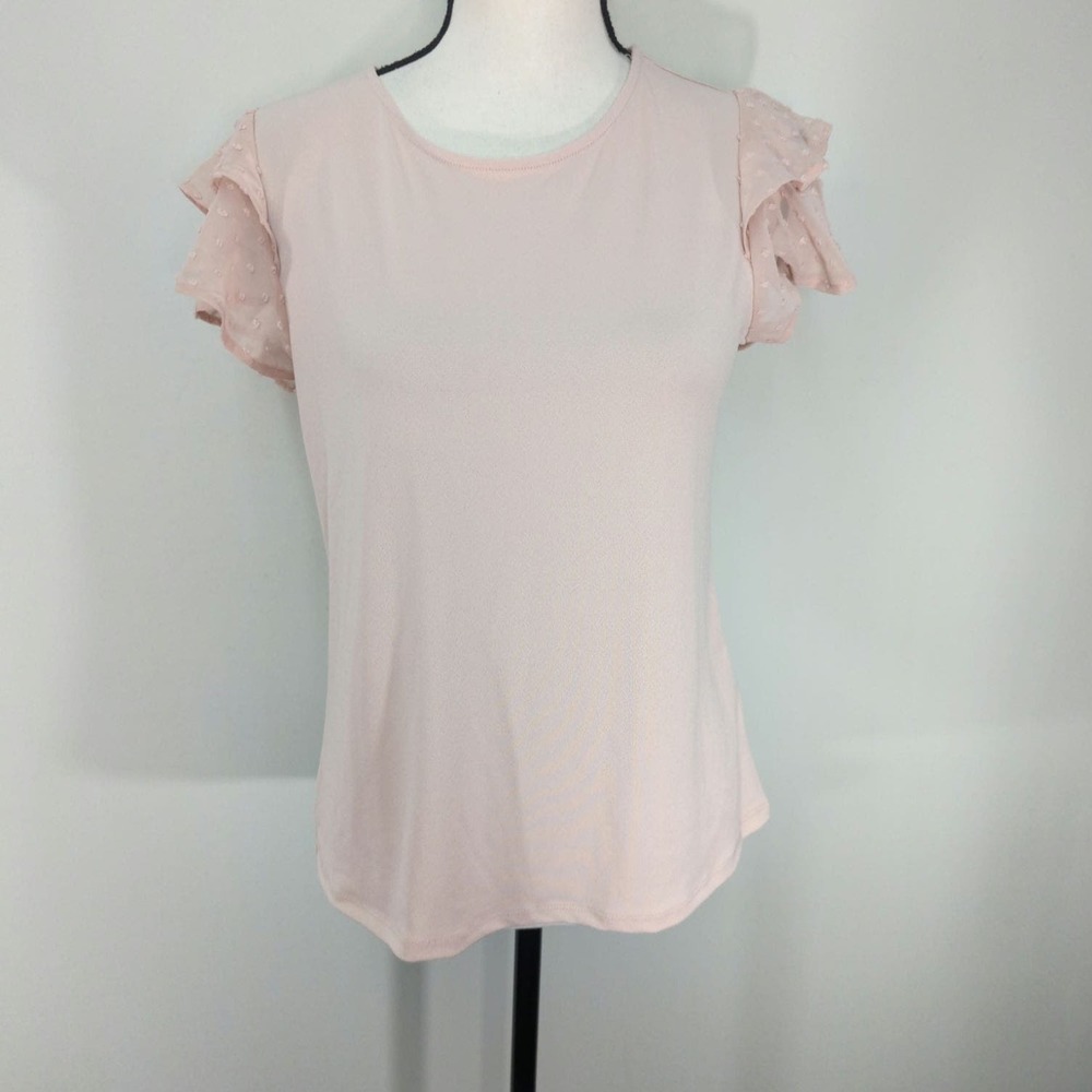 Adrianna Papell Women's Clip dots Flutter‎ Sleeve Champagne Top NWT